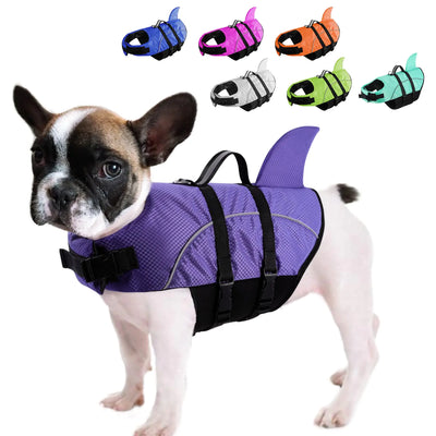 Purple Shark Fin Small Dog Swim Vest - High Buoyancy & Rescue Handle